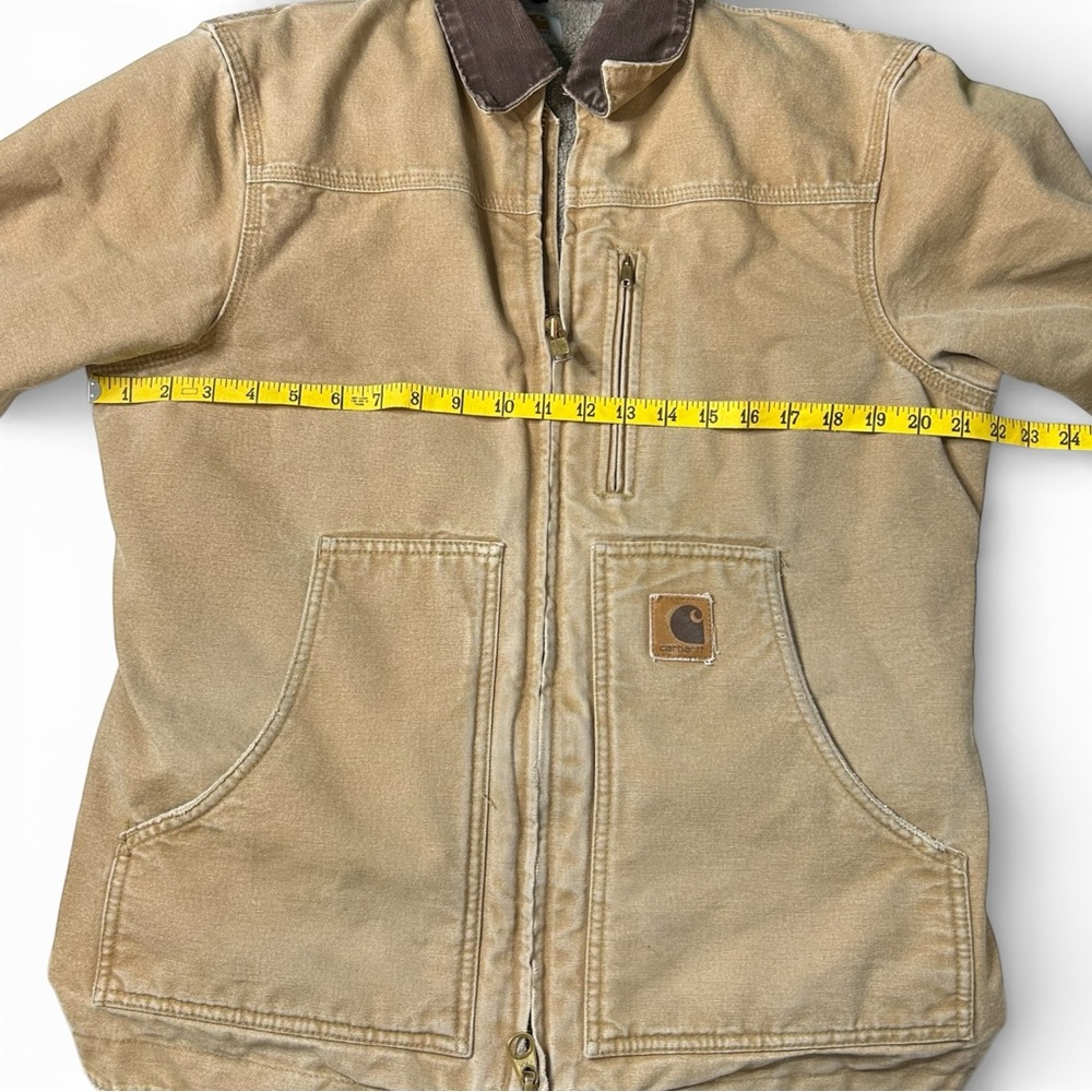 Vintage Carhartt Duck Jacket Sherpa Lined Distressed Workwear Coat L - Picture 13 of 16